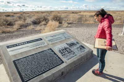 A monument marks the location of the incarceration site, which is about 16 miles northwest of the Topaz Museum.