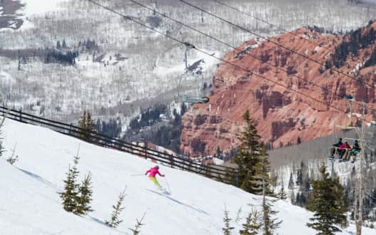 Brian Head is the only Utah ski resort to showcase snow-dusted red rock hoodoos.