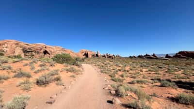 The first section of the Devil’s Garden Trail in Arches (around 1.6 miles roundtrip) consists of relatively flat stretches mixed with small to medium-sized hills.